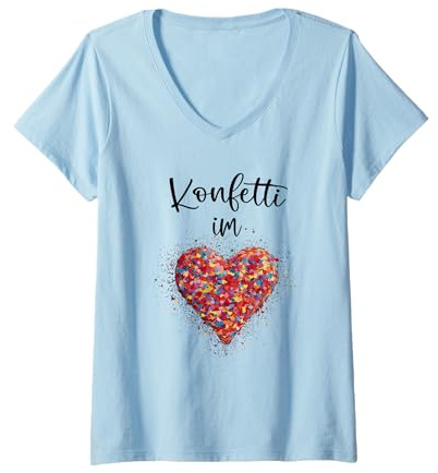 Damen Konfetti im Herzen - Kölle Alaaf Rot Weiß Karneval Fashing T-Shirt mit V-Ausschnitt