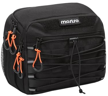 MOSISO Motocicleta Manillar Bolsa, Motocicleta Horquilla Delantera Bolsa con Lluvia Cubierta&Correa, Motos Sissy Bar Herramientas Bolsa Moto Cruiser Softail Dyna Sportsters Dirt Bicicleta ATV, Negro