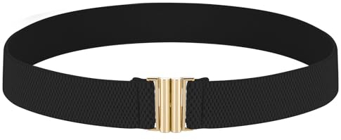 Jeffdad Einfacher Elastischer Gürtel mit flacher Schnalle, Elastischer Damen Taillengürtel Frauen Stretch Gürtel Vintage Cinch Belt Elastic Belt Trimmer Stretchbund für Kleid Kleider(Schwarz)