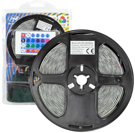 PNI Tira LED 2835RGB, RGB, IP65, silicona, longitud 5 metros, con mando a distancia, alimentación 230 V, regulable, juegos de luces, 270 LED tipo 2835, 12W