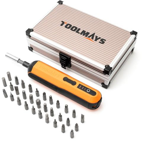 TOOLMAYS Electric Screwdriver, Cordless Screwdriver Kit, 4V 3-Speed Magnetic Bits Precision Screwdriver Set, Rechargeable Power Screwdriver, with Aluminium Box
