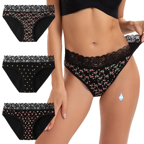 INNERSY Period Underwear Menstrual Pants Hipster Panties, 12,2 Roses/1 Star