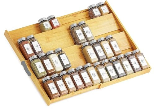GTGXZX Spice Organizer Spice Rack Spice Shelf Expandable 4 Tier Spices Rack Bamboo Drawer Insert Spice Organizer For Cabinet Drawer Kitchen Seasoning Storage Seasoning Jars Rack Spice Rack Organizer