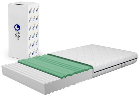 alpha mat Matratze 160x200 Schaumstoffmatratze Simply Höhe 15 cm, Rollmatratze 7-Zonen Härtegrad H3 H2 mittelfest, Wendematratze, Oeko-Tex, Hyperallergen, waschbarer Bezug