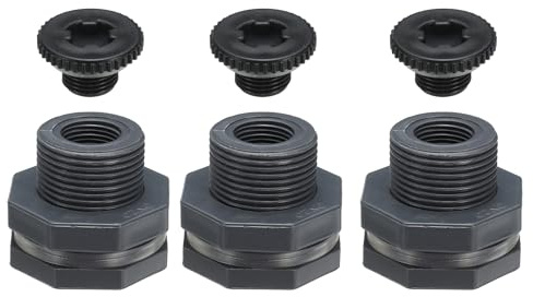 PATIKIL 3 Piezas Conector De Mamparo De PVC con Tapón G 1/2 Gris