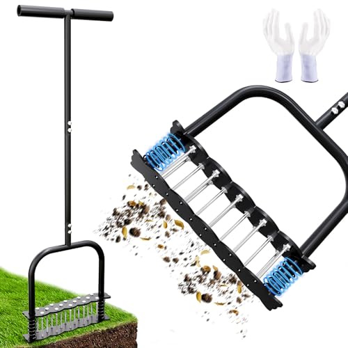 Rasenlüfter Aerifizierer für Rasen,Rasenbelüfter Spike Metall Manuelle Vertikutierung Boden Belüftung Rasen mit 14 Eisen Spikes,T-Griff Rasenspecht Rasen Belüften für Verdichtete Böden Rasenpflege (A)
