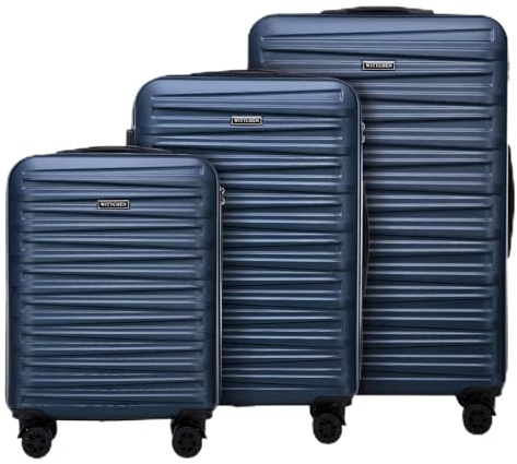WITTCHEN Skyspeed Line Reisekoffer 3er Koffer-Set Rollkoffer Trolley Handgepäck Reisekofferset Hartschalenkoffer ABS Kombinationsschloss Teleskopgriff Marineblau Lufthansa/Eurowings/Ryanair/Condor