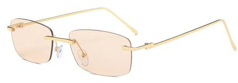 WNCKSQ Lunettes de soleil rectangulaires sans monture pour femmes, verres transparents, style vintage, verres dégradés, UV400, couleur champagne
