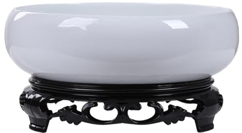 Muzrunq Fioriera da ciotola di lotus, fioriera in ceramica da 8, 1x3, 0 pollici con supporto, vasi bonsai rotondi per ufficio, giardino, interno, esterno