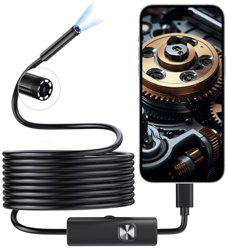 BlueSwan Camera Endoscopique 1920P HD - 8 LED Réglables, Endoscope Étanche IP67, sans WiFi Câble Semi-Rigide de 5 m - Camera Inspection Compatible Android/iOS, pour Réparation Auto & Plomberie
