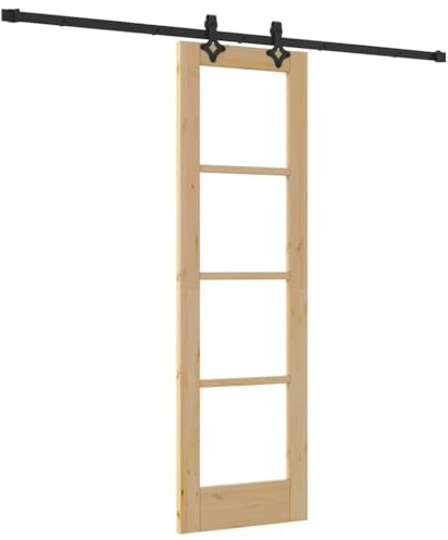 vidaXL Puerta Corredera Natural 61 x 198,5 cm | Sencillo y con líneas suaves, Hecho de madera y metal resistentes, Trae todo lo que necesitas para ponerlo sin complicaciones
