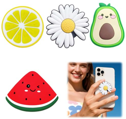 HABNI 4 Piezas Soporte y Agarre para Teléfonos Móviles y Tablets,Soporte de Anillo de Agarre, Agarre Seguro,Comodidad Diaria para Smartphones y tabletas, Plegable y retráctil(Fruta)