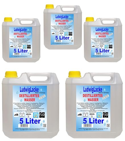 LudwigLacke Destilliertes Wasser, 5 x 5 Liter Kanister | Premium Qualität, Made in Germany