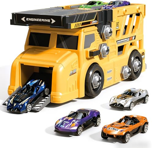 deAO Construction Vehicle Set with Electric Drill, DIY Assembly Toy Cars, Interactive Building Toy with Electric Screwdriver, 6Pcs Mini Cars, Construction Educational Toy, Birthday Gift for Kids 3+