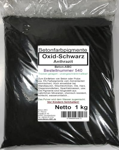 Pigmente 1kg Pulver Farben für Beton, Lehm, Mörtel, Kalkfarben, Epoxid, Silikon, Fugenmaterial, Eisenoxid (Schwarz/Anthrazit 540-01)
