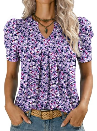 Kistore Ladies Tops Short Sleeve Blouses for Women UK Summer Shirt Floral S