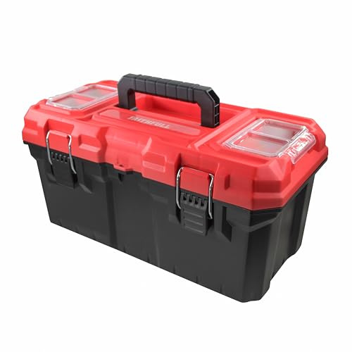 Faithfull Plastic Toolbox 476mm (19in) – Durable Polypropylene Tool Box with Removable Tote Tray, Dual-Lid Organisers & Steel Latches – Dustproof & Water-Resistant Storage Case for Tools & Accessories