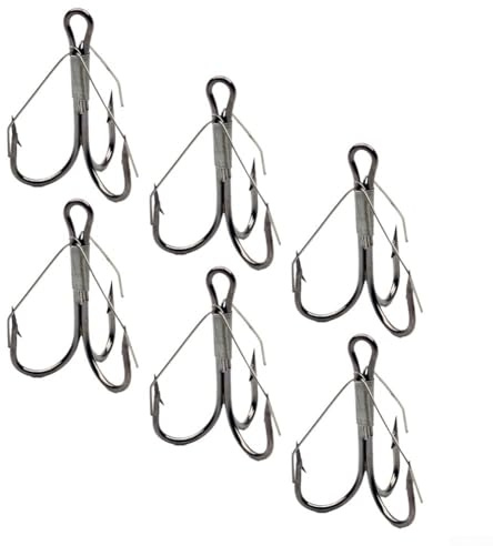 Solaughguy Angelhaken zum Binden von Draht zum Hochseefischen, Anti-Hang-Boden und Grasblock-Köder-Ankerhaken, silberfarbene Metall-Drillingshaken, 30,6 mm/27,5 mm, 1,6 g/1,2 g (2# Box mit 6 Stück), 6