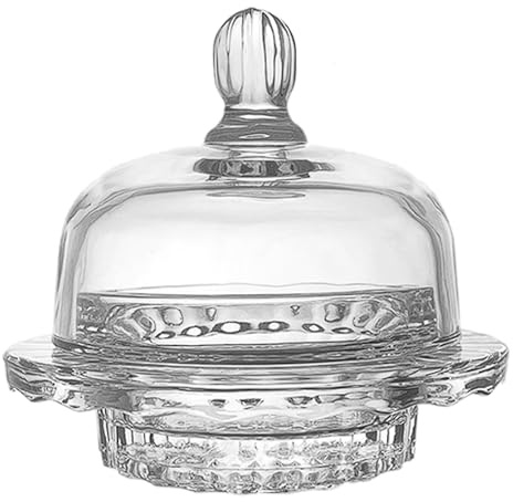 Mantequera de vidrio premium con tapa, vidrio de borosilicato, elegante mantequera redonda de 140 ml, versátil Compatible with queso, mermeladas y postres. Bandeja de postres