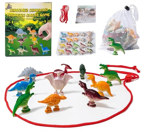 GREATRICH Magnet Magnetisches Schachspiel mit Dinosauriern, Magnetspiel Magnetische Steine mit Schnur für Kinder und Familie, Magnet Spiel Schach, Lustiges Magnetic Chess Game für Geschenk