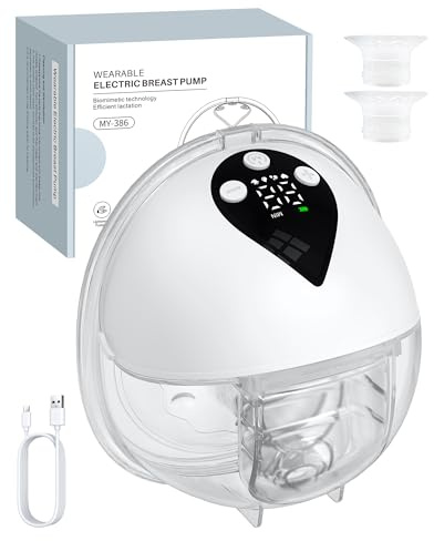 eSynic Sacaleches Eléctrico Manos Libres Portátil con Fuerte Succión Bajo Ruido Extractor de Leche Materna Wearable para Sujetador 4 Modos 12 Niveles Bomba de Lactancia Recargable con Pantalla LED