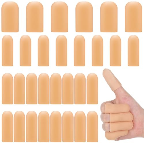 JJUNW 20 stycken silikon fingerlingar, fingerskydd fingergel, vattentätt fingerskydd gummi fingerärmar tumskydd slitstark för fingersprickor händer fingerartros (hudton)