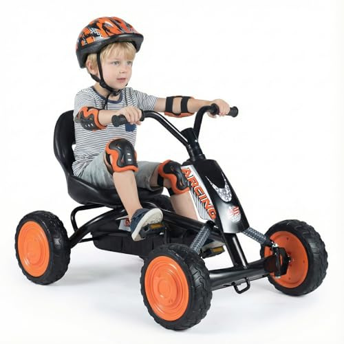 COSTWAY Kinder Gokart mit Pedal, Go Kart mit verstellbarem Sitz, Vor- & Rückwärtsgang, Tretauto bis 30 kg belastbar, Tretfahrzeug Outdoor mit Reifen für Jungen & Mädchen ab 3 Jahren (Schwarz)