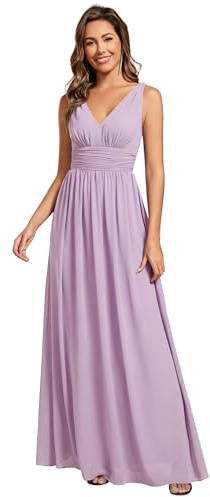 Ever-Pretty Robe de Soirée Longue Femme avec Ruchés en Mousseline de Soie Classique Lilas Givré 46