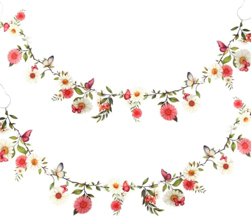 2 Piezas Guirnalda de Flores Silvestres Primavera-Verano – Coloridas Banderines Florales de PVC para Cumpleaños, Bodas, Baby Shower y Fiestas en Jardín