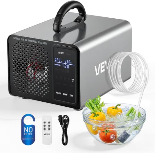 VEVOR Generador de Ozono 36000 mg/h con Control Remoto y Pantalla Táctil, Doble Modo, Máquina de Ozono con Doble Manguera, Difusores de Corindón, Cobertura hasta 300 m², para Oficina Hogar Cocina