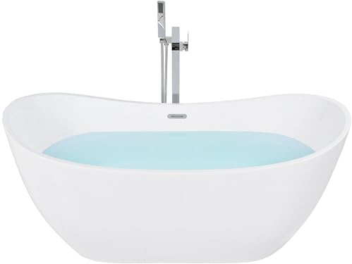 Stilvolle Acryl Badewanne oval freistehend weiß mit Überlauf 170 x 77 cm Antiqua