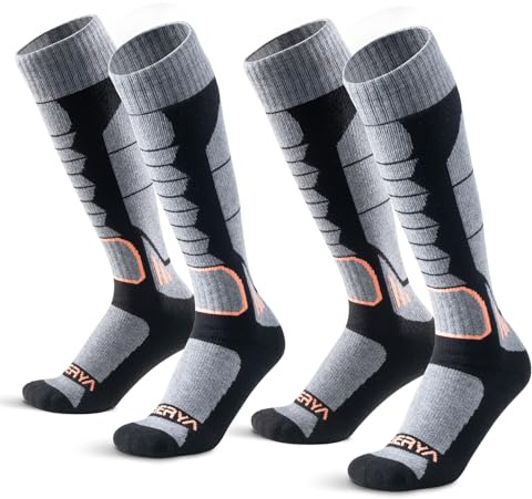 WEIERYA Ski Socks Mens,Merino Wool Ski Socks for Skiing, Snowboarding,Outdoor Sports Performance Thermal Socks,Pack of 2, Black (3-5)