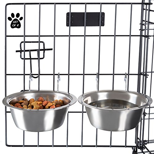 PETMAKER Lot de 2 gamelles en Acier Inoxydable pour Chien à Suspendre à la Cage, Niche et Grillage, pour Nourriture et Eau, 590 ML chacune, passent au Lave-Vaisselle