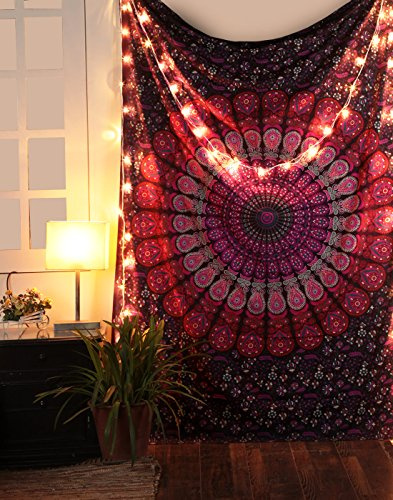 RAJRANG BRINGING RAJASTHAN TO YOU Mandala Wandteppich Hippie 127x152 cm Pink Lila Wandteppich Dekorativer indischer Pfau Psychedelischer Trippy für Wohnzimmerdekoration Wandteppiche