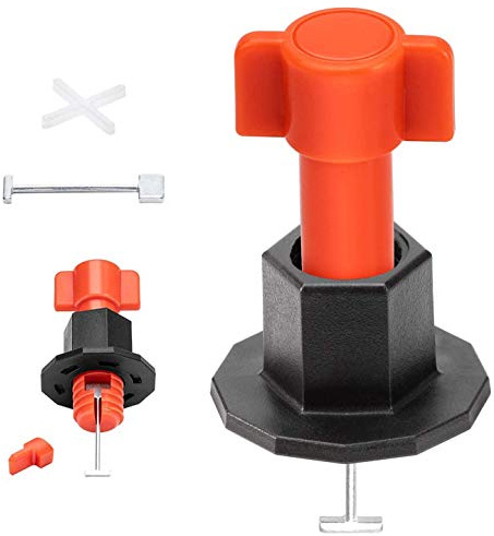 BizoeRade Fliesen Nivelliersystem Wiederverwendbar, 25 Leveler + 50 Ersatznadeln + 100 Abstandhalter + Schlüssel, Lippenlose Verlegung für Wand & Boden