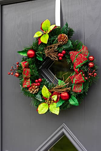 HomeZone® Festlich verzierte Weihnachtskranz, Christbaumkugeln, Tannenzapfen, hängende Kranz, Girlande, Dekoration für Zuhause oder Büro