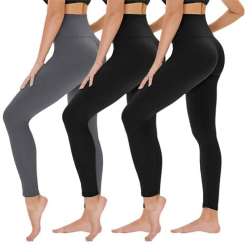 TNNZEET 3er Pack Leggings Damen High Waist Schwarz Leggins Blickdicht für Sport Gym(Dunkelgrau/Schwarz/Schwarz,S-M)