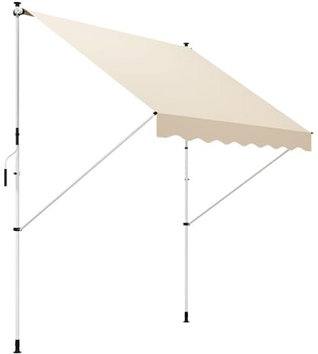 Outsunny Store banne Manuel rétractable Auvent Téléscopique sans Perçage 3L x 1,5l m Inclinaison et Hauteur réglable Installation Rapide métal alu Polyester Anti-UV Beige