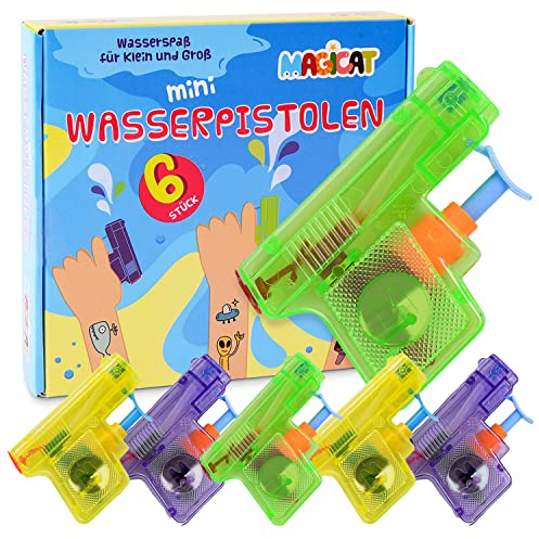 Magicat Premium Wasserpistolen Set, 6 Pistolen für Klein und Groß, perfektes Wasserspielzeug für Kinder und Erwachsene, Sommer Spielzeug für Garten und Pool, optimales Geschenk und Mitgebsel