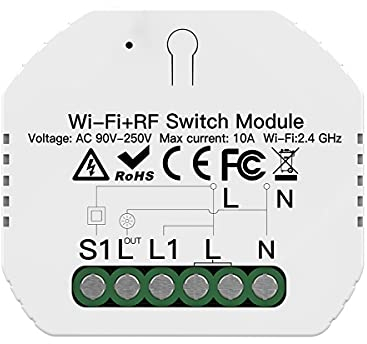 LEDLUX SH104 Mini Interruttore WIFI Intelligente, Smart Switch Module, 10A 220V, Funzione Con Pulsante N.O. + RF 433, Compatibile Con Amazon Alexa e Google Home (WIFI + RF433)