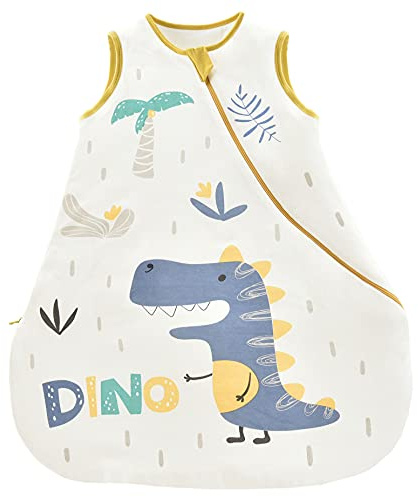 Chilsuessy Baby Ganzjahres Schlafsack ohne Ärmel 2.5 Tog Winter Schlafsack Kleinkind Weich Wattiert Ganzjährig Schlafsack für Neugeborene Junge Mädchen, Gelb Dinosaurier, 70cm/Baby Höhe 60-75cm