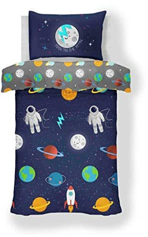 Inspire Me Kids Range Duvet Set for Boys Girls and Childrens Reversible, Quilted and Adventure Bedding Set with Pillow Cover for Bedroom Decor (Space Duvet, Single)