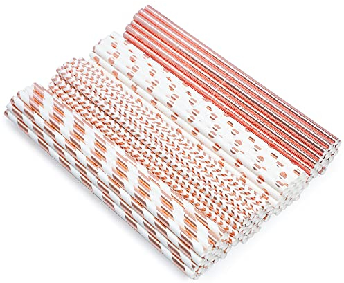 DK177 200 Stück Strohhapier, Trinkhalme Papier Biologisch Abbktail Strohhalme Trinkhalme, Umweltfreundlich Papierstrohhaleburtstag Hochzeiten und Party, 4 Farben