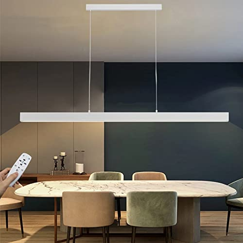 LED Pendelleuchte Dimmbare Schwarz Langer Streifen Esstisch Hängeleuchte mit Fernbedienung Moderne linear Design höhenverstellbar Kronleuchter Lampe für Büro Bar Esszimmer Küche (Weiß, 100cm/40W)