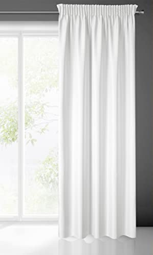 Eurofirany Rita Vorhang Gardine Glatt Schlicht Einfarbig - Kräuselband Modern Schlafzimmer Wohnzimmer Lounge Kinderzimmer 1 Stück Einzeln Weiß 140x270cm