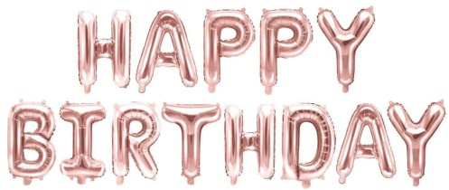 FLG | Happy Birthday Party Ballons Farbe: Rosé - Größe: 40cm - Folienballons Geburtstag Ballons Deko Set mit Strohhalm und Schnur (Rosé)