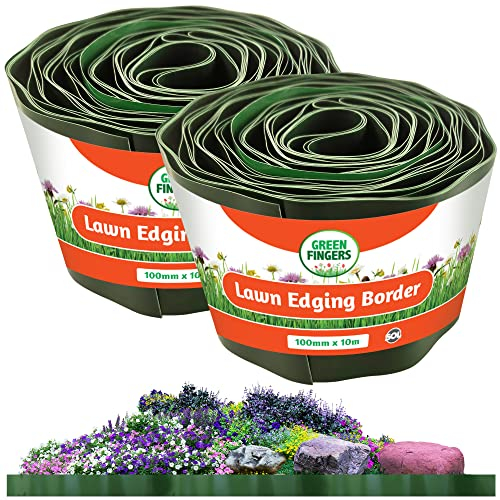 SOL 2pk Lawn Edging Border, 100mm x 10m Garden Edging, Flexible & Durable Plastic Lawn Edging Strip, Ideal for Grass, Gravel & Path Borders, Weather-Resistant for Neat & Defined Outdoor Landscaping