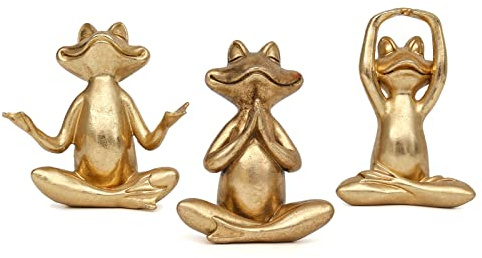 Suoedd Gold Frog Figurines Yoga Decor 3.7In Set of 3 –Frog Yoga Statues for Modern Living Room Desk Table Home Office Bookshelf Shelves Sculptures Decor,Gifts for Mom Women