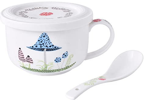 Ciotola for cereali, scodella for zuppa, scodella for il tè, ciotola for zuppa in ceramica da 500 ml Ciotola for la colazione Tazza for la colazione con coperchio e cucchiaio Riscaldabile a microonde