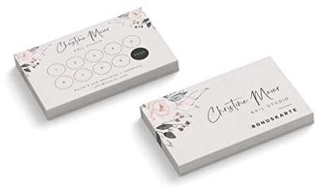 Bonuskarten mit Text personalisieren | Nagel Studio | 2-seitig | Querformat | Menge zur Auswahl | Treuekarten | Stempelkarten | Wimpern | Nail Design | Blumen (250 Stück)